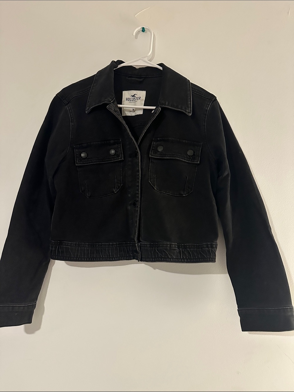 Hollister Black Short Denim Jacket with Button Pockets